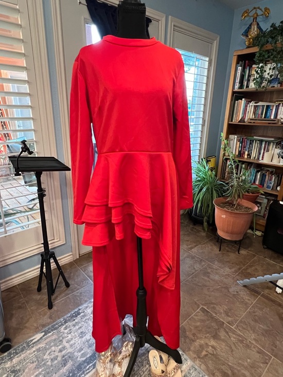 Dresses & Skirts - Women's Red Peplum Long Sleeve Dress